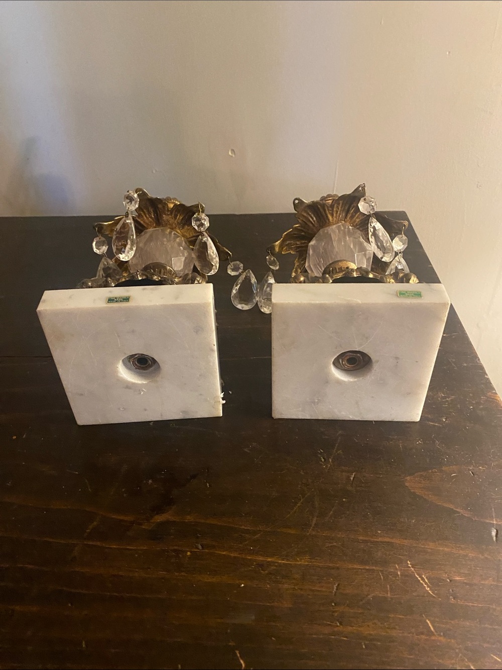 Vintage L&L WMC 1973 Hollywood Regency Brass & Marble Candlesticks - Set of 2 - Picture 4 of 6